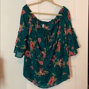 Teal Off-The-Shoulder Floral Top